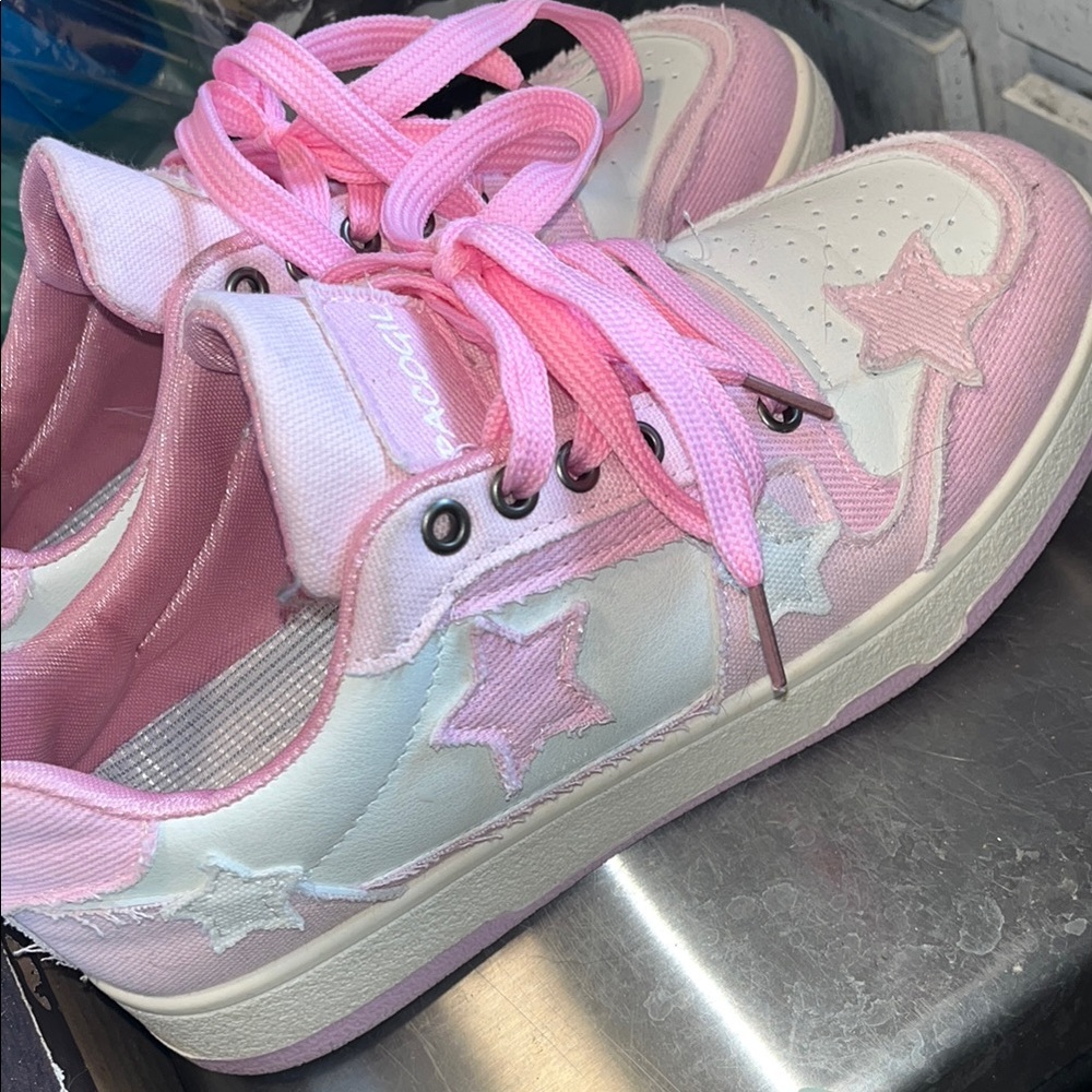 Women’s Pink and White Star Sneakers